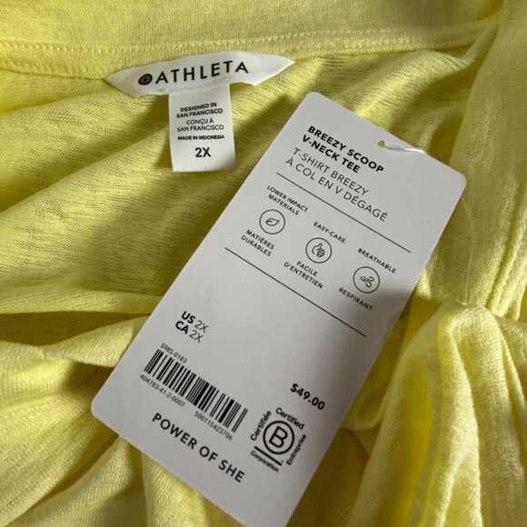 Athleta Womens Breezy Scoop V-Neck Tee Short Sleeve T-Shirt Size 2X Yellow New - Picture 3 of 8